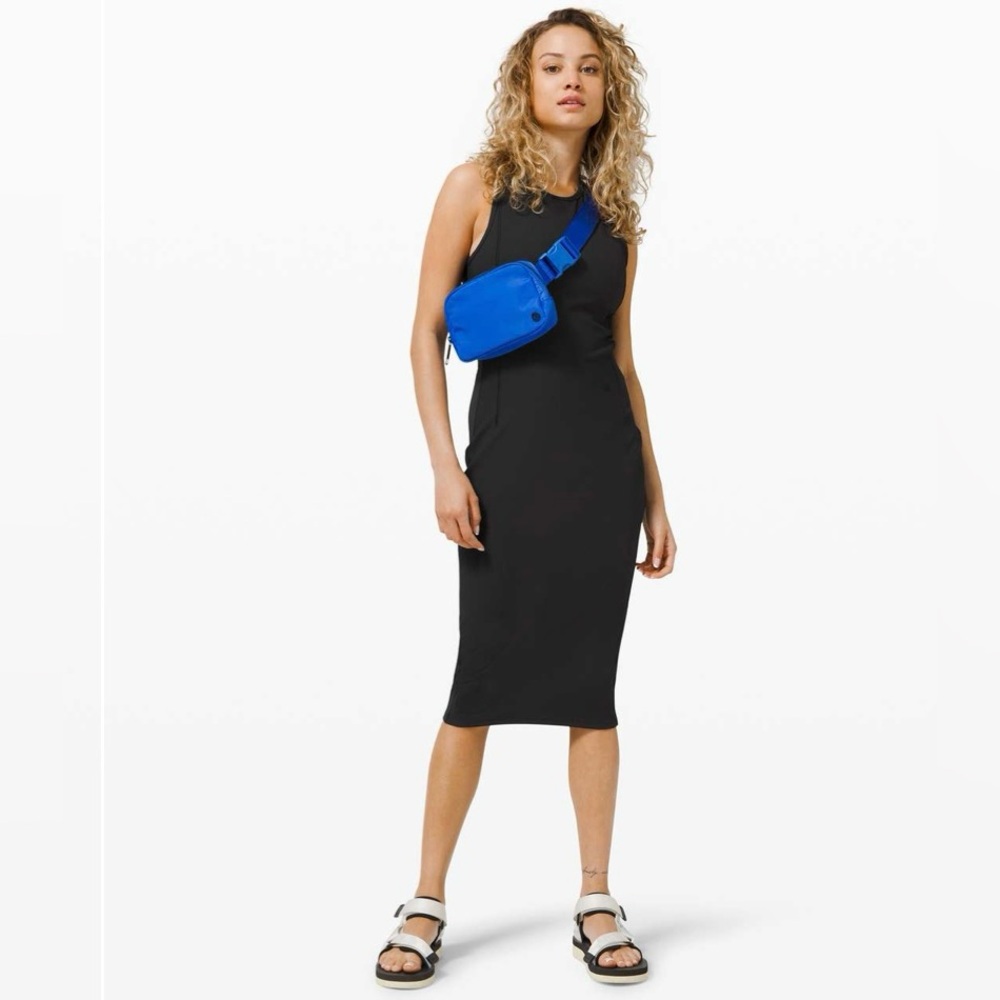 Lululemon Brunch and Back black ribbed midi dress with built in shelf bra